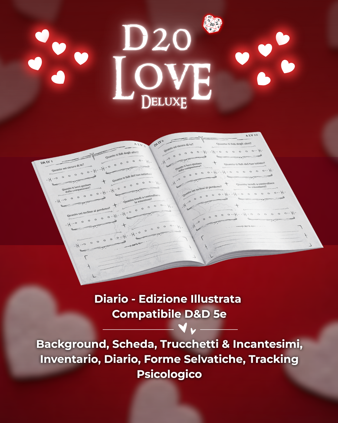 ESCLUSIVO D20 LOVE Diario DELUXE - Edizione Illustrazione a Colori - Compatibile Versione 5e