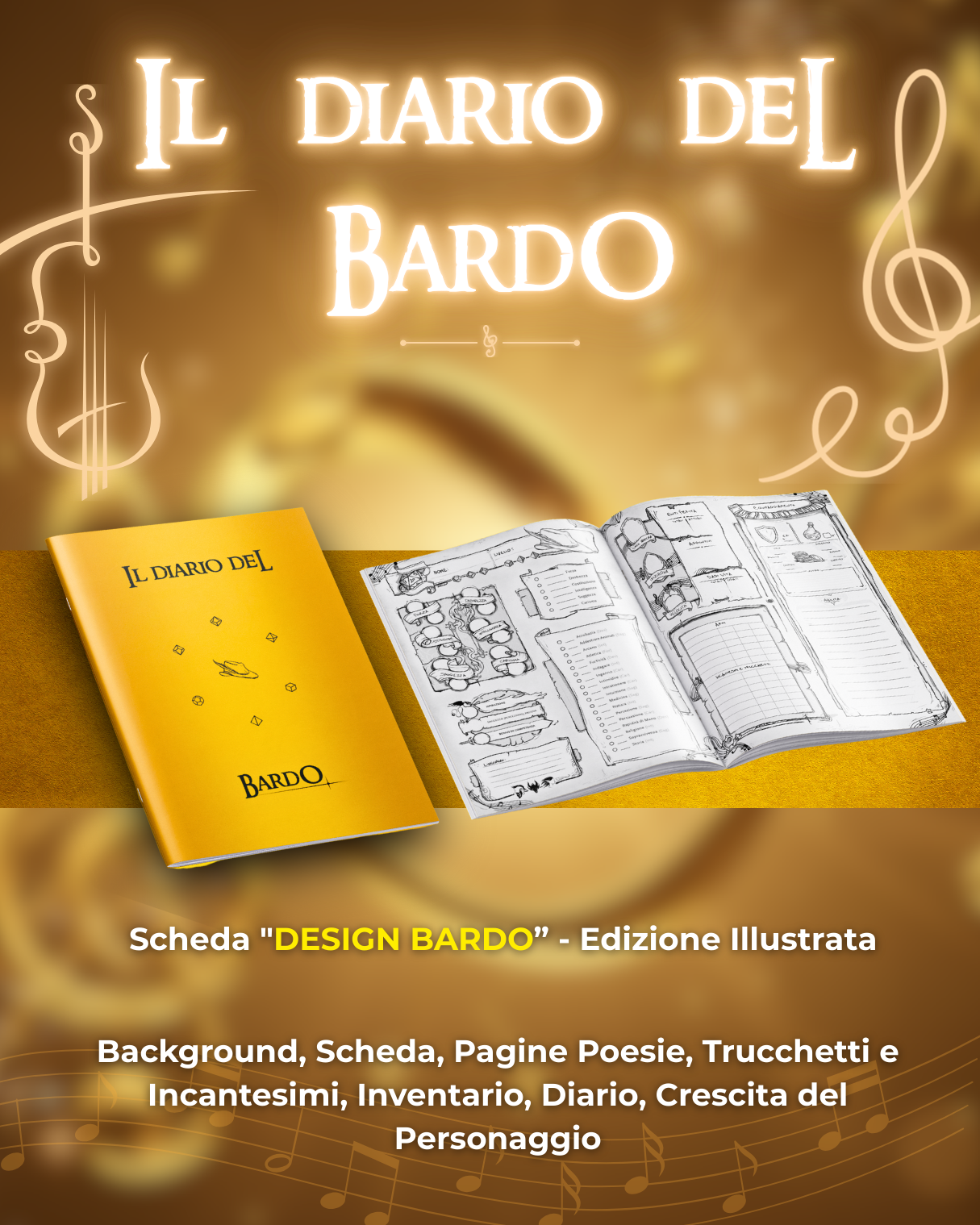 Diario del Bardo DELUXE - Edizione Illustrazione a Colori & Pagine Uniche "Bardo" - Compatibile Versione 5e