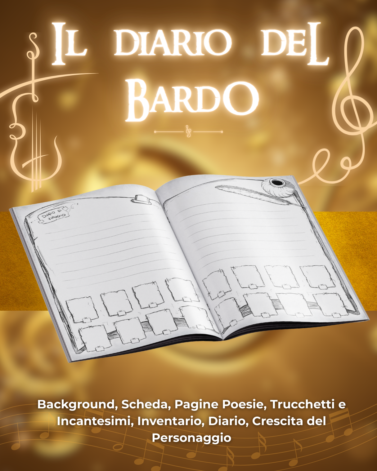 Diario del Bardo DELUXE - Edizione Illustrazione a Colori & Pagine Uniche "Bardo" - Compatibile Versione 5e