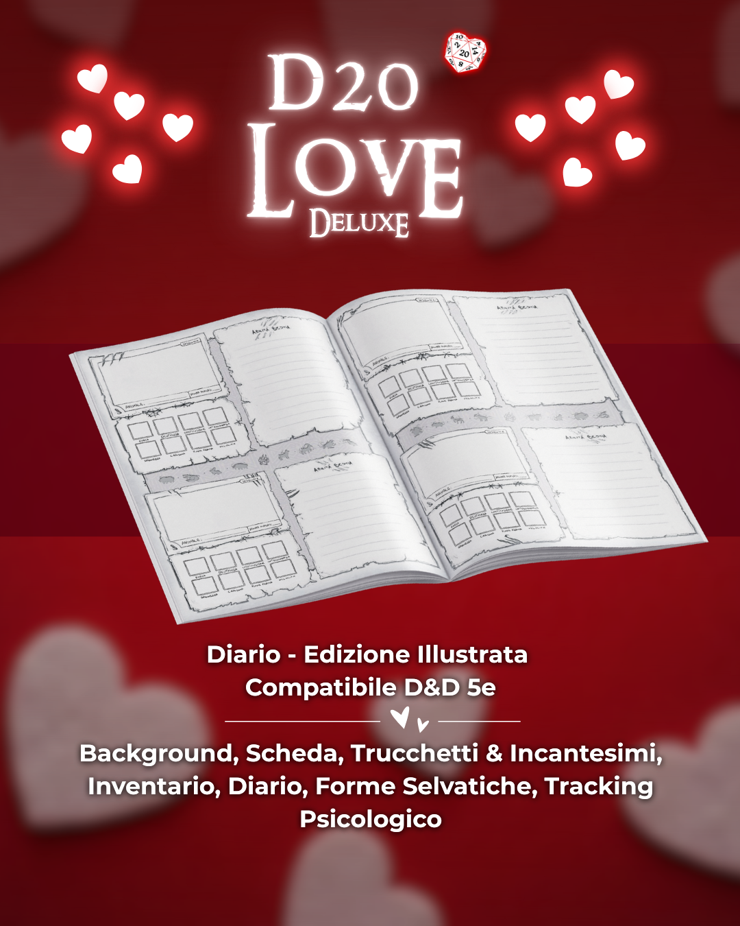 D20 LOVE Diario DELUXE - Edizione Illustrazione a Colori - Compatibile Versione 5e