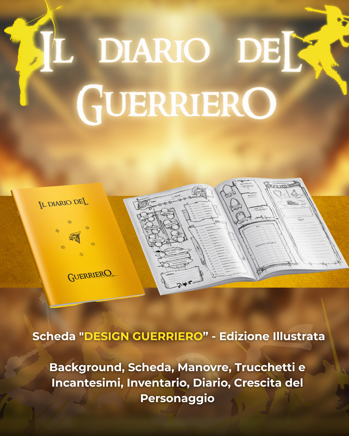Diario del Guerriero DELUXE - Edizione Illustrazione a Colori & Pagine Uniche "Guerriero" - Compatibile Versione 5e