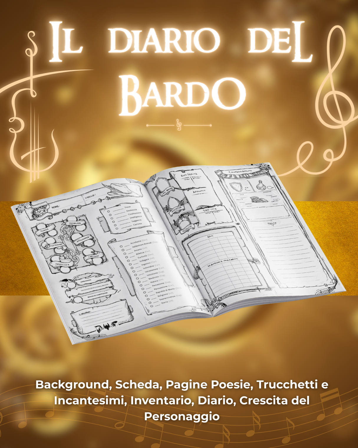 Diario del Bardo DELUXE - Edizione Illustrazione a Colori & Pagine Uniche "Bardo" - Compatibile Versione 5e