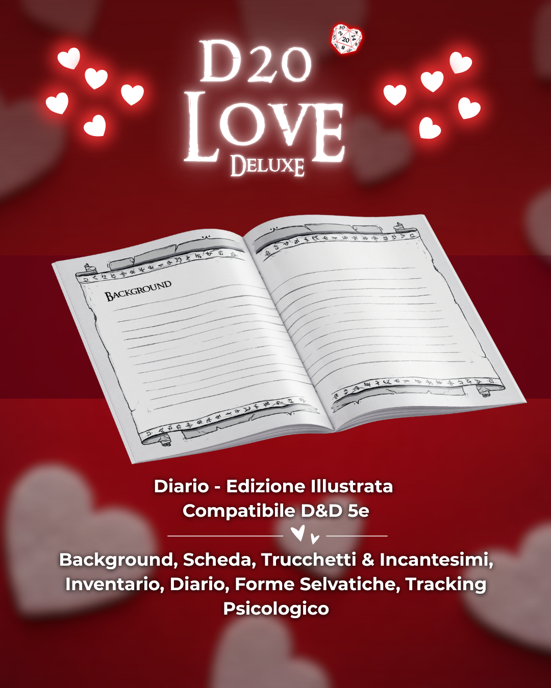 D20 LOVE Diario DELUXE - Edizione Illustrazione a Colori - Compatibile Versione 5e