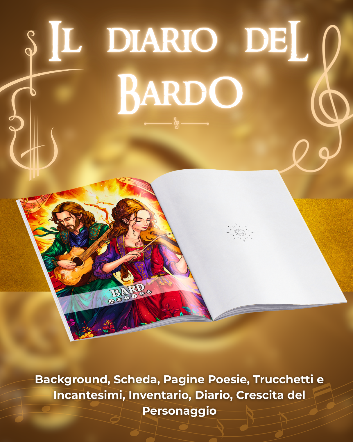 Diario del Bardo DELUXE - Edizione Illustrazione a Colori & Pagine Uniche "Bardo" - Compatibile Versione 5e