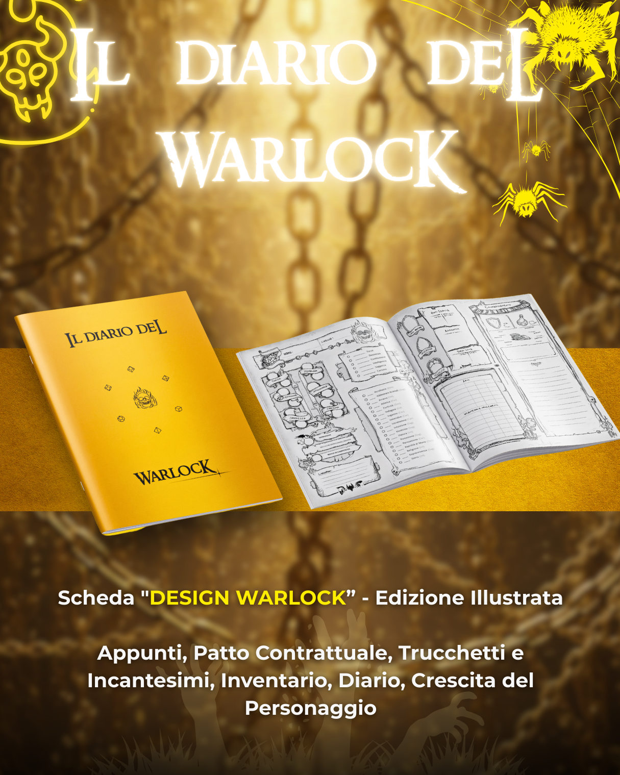 Diario del Warlock DELUXE - Edizione Illustrazione a Colori & Pagine Uniche "Warlock" - Compatibile Versione 5e