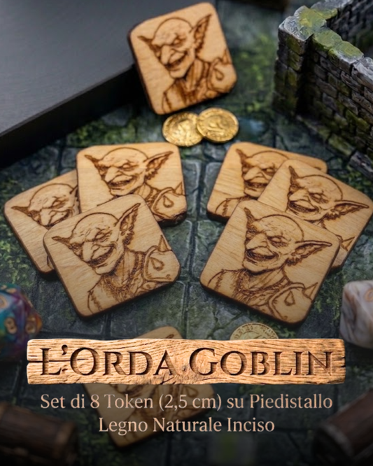 L'Orda Goblin: Set 8 Token "Battle-Ready" (2,5 cm) in Legno Naturale