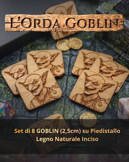 L'Orda Goblin: Set 8 Token "Battle-Ready" (2,5 cm) in Legno Naturale