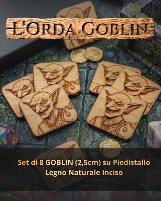 L'Orda Goblin: Set 8 Token "Battle-Ready" (2,5 cm) in Legno Naturale